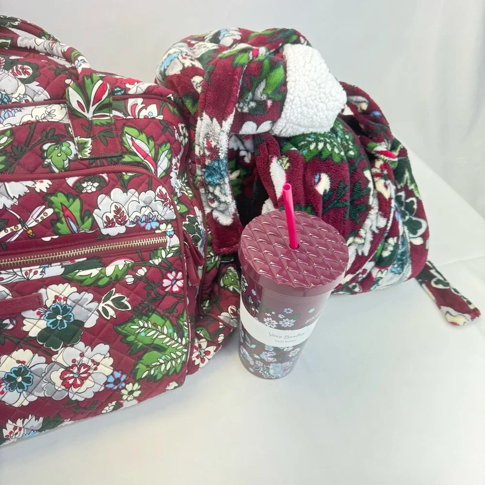 NEW Massive Lot of Vera Bradley Bordeaux Blooms Dragonfly Bags, Robe, Tumbler - Picture 4 of 16